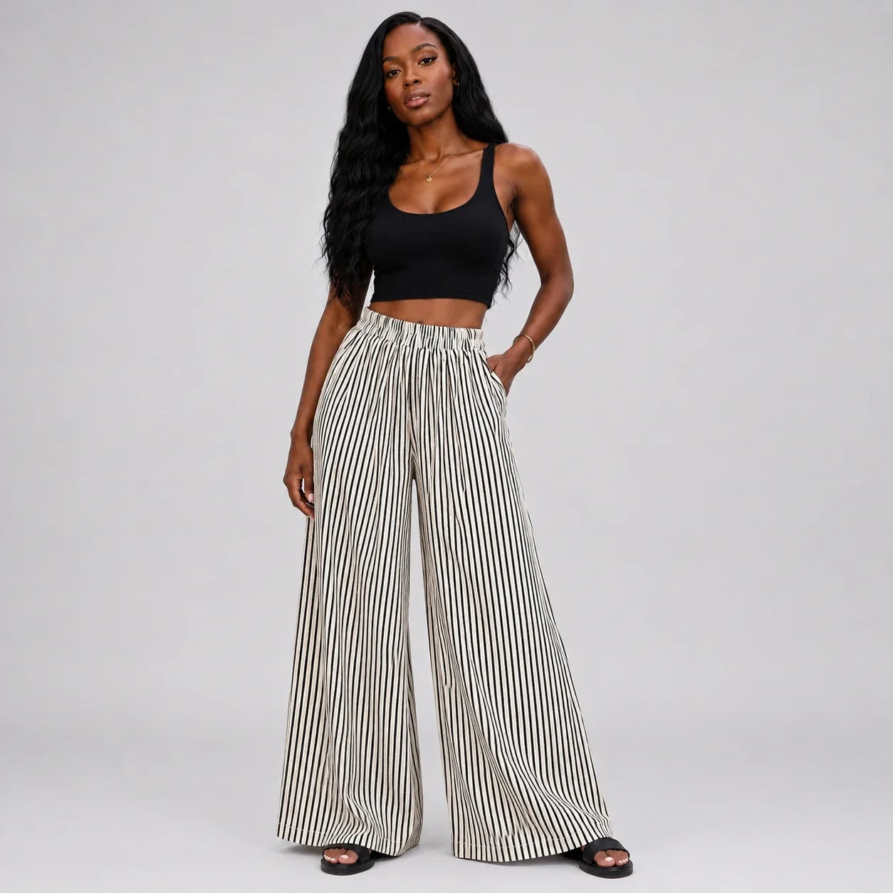 Striped Wide Leg Pants WHD0606239