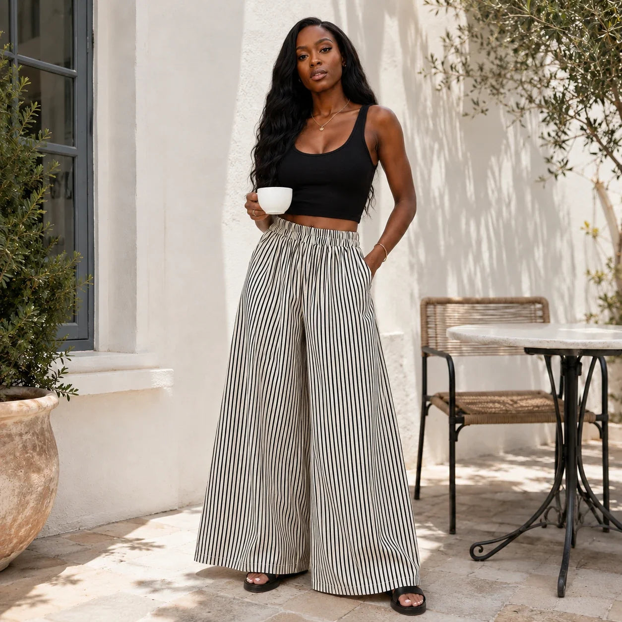 Striped Wide Leg Pants WHD0606239