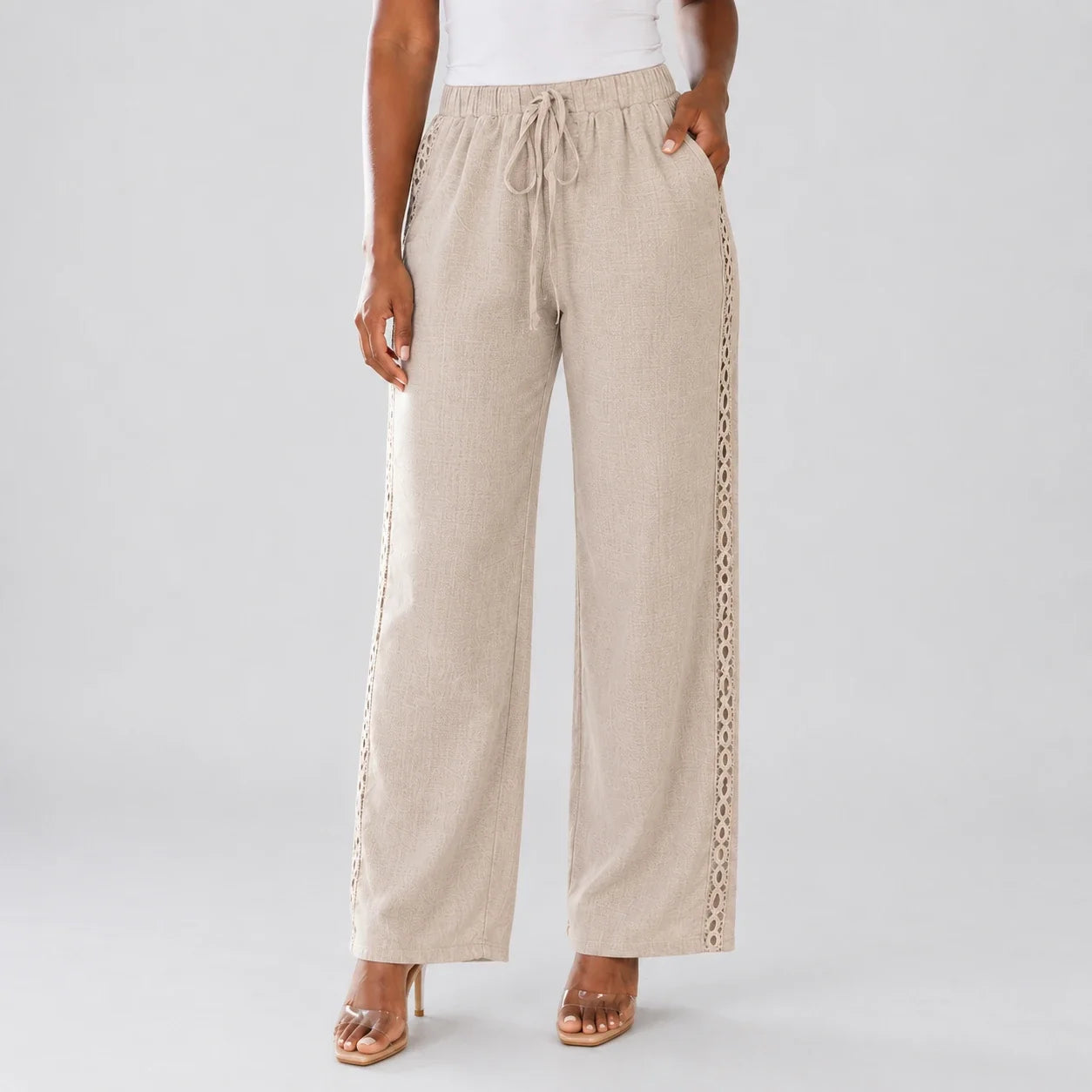 Lace Trim Drawstring Pants WHD0606240