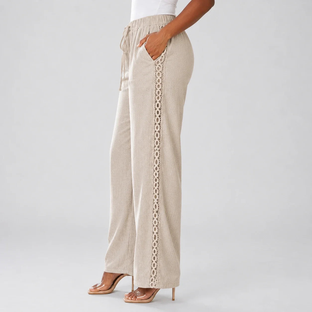 Lace Trim Drawstring Pants WHD0606240