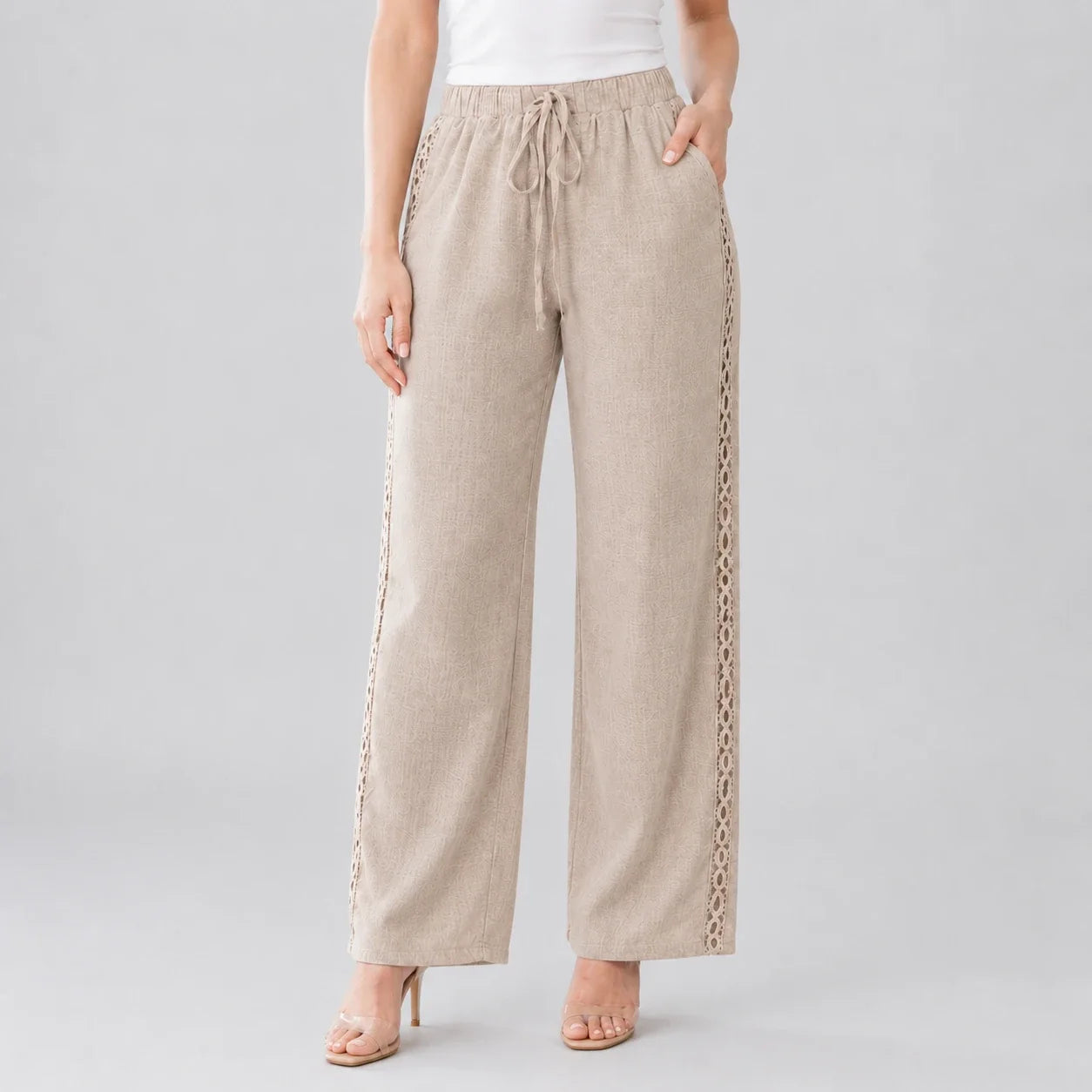 Lace Trim Drawstring Pants WHD0606240