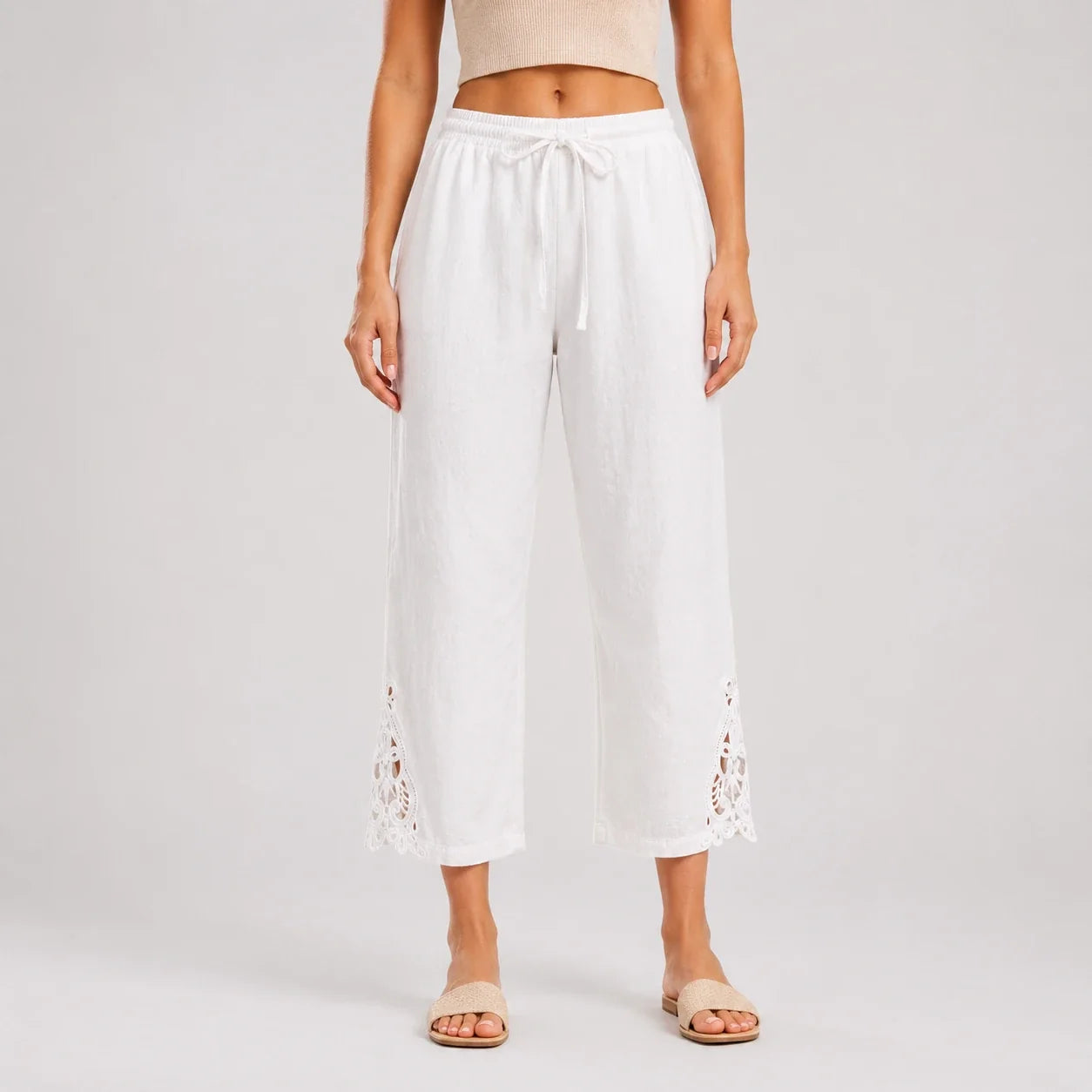 Lace Hem Drawstring Pants WHD0606242