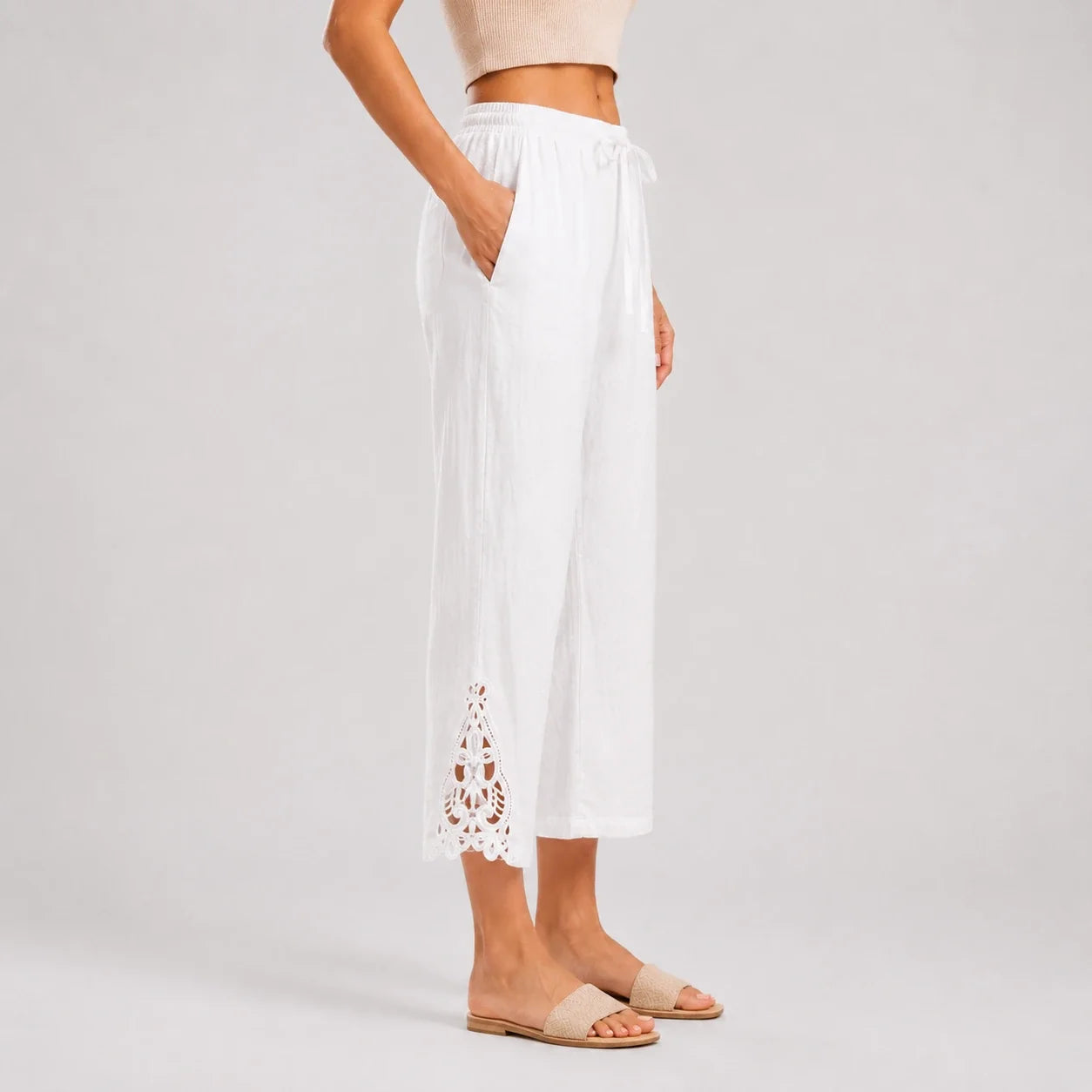 Lace Hem Drawstring Pants WHD0606242