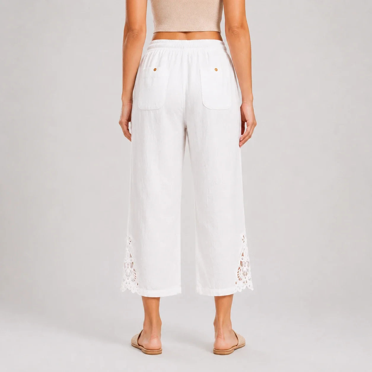 Lace Hem Drawstring Pants WHD0606242