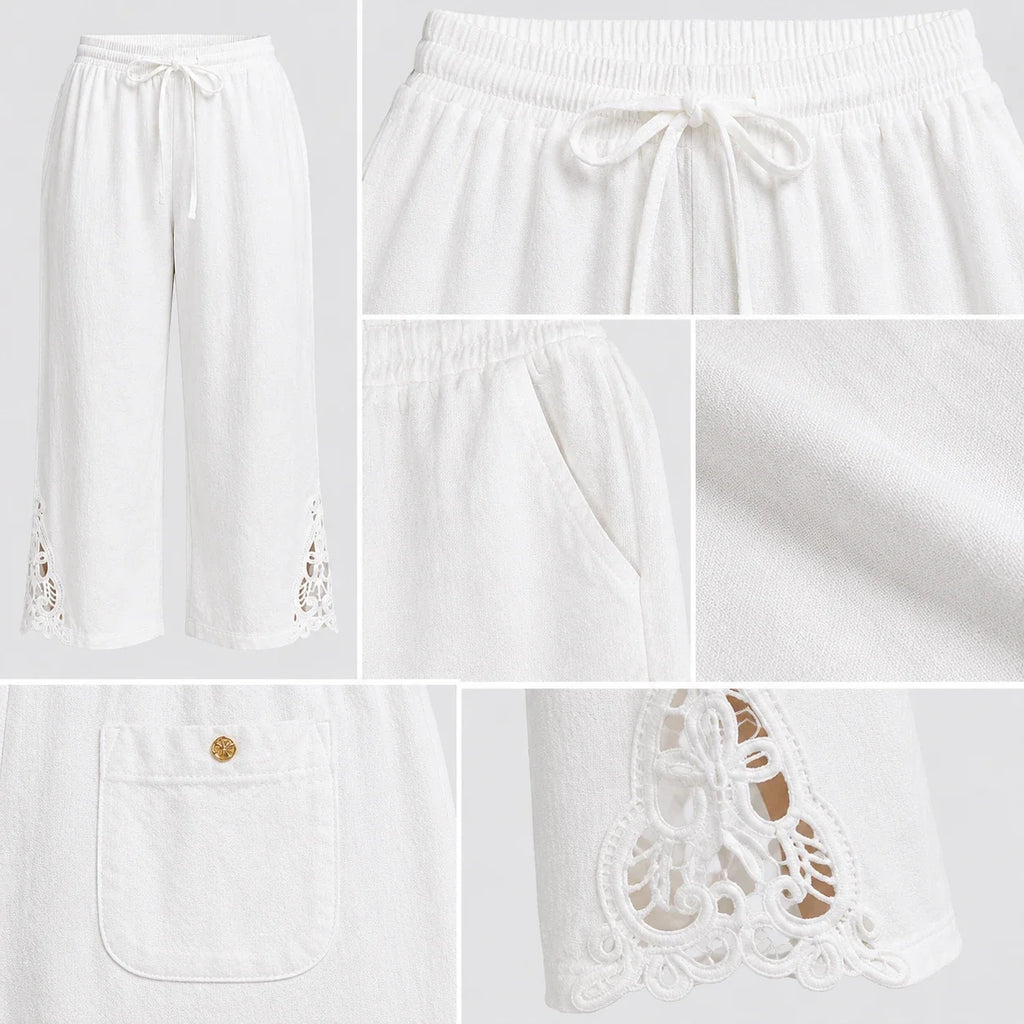 Lace Hem Drawstring Pants WHD0606242