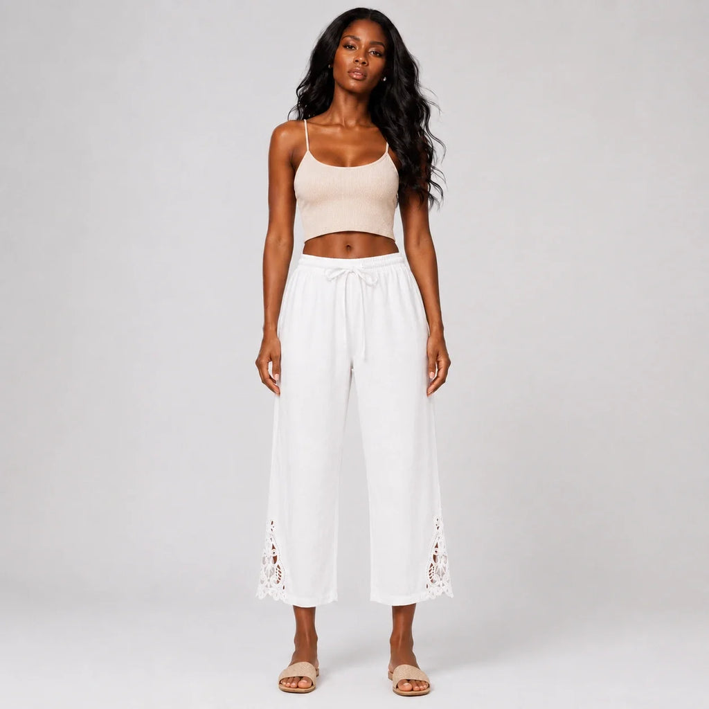 Lace Hem Drawstring Pants WHD0606242