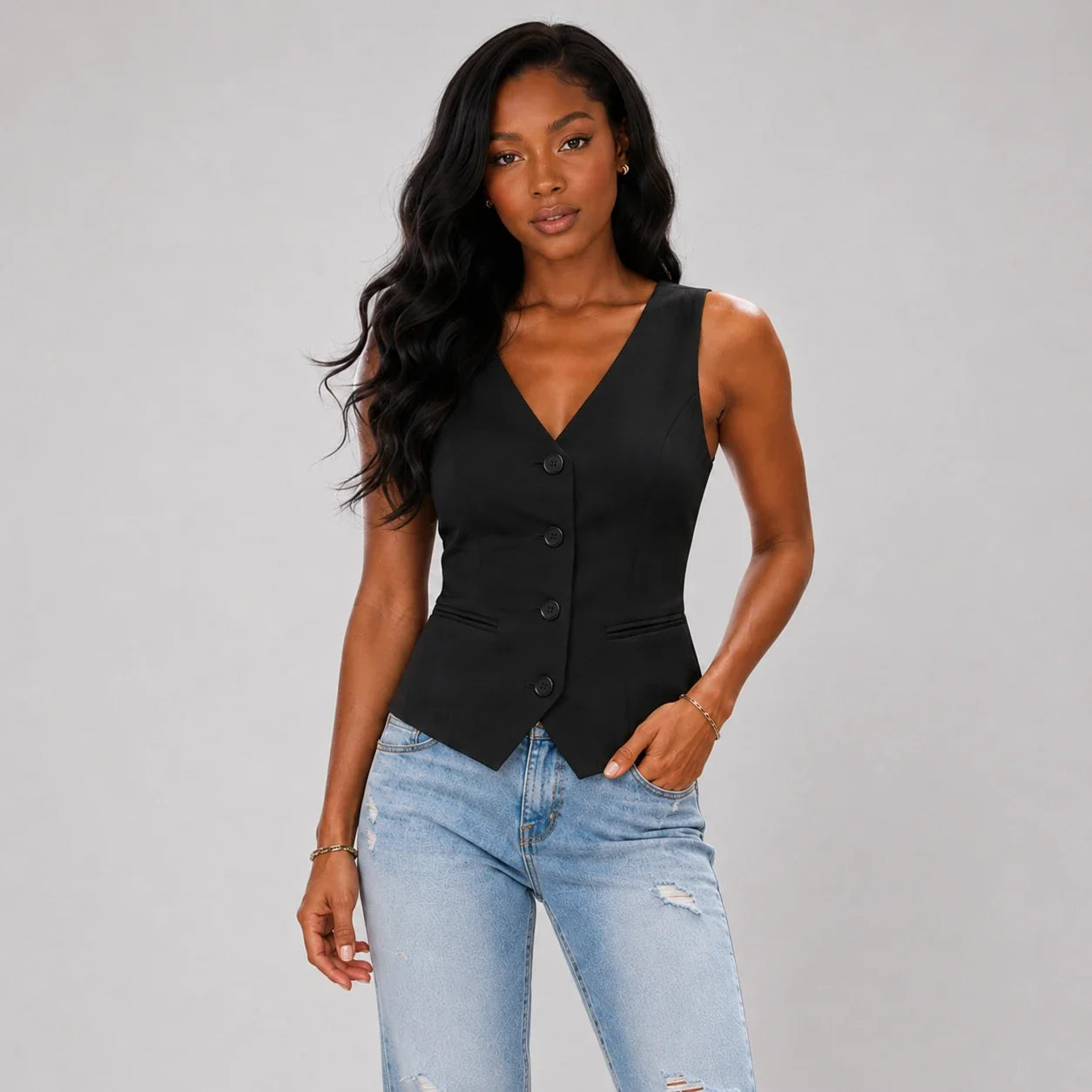 Tailored Button Front Vest WHD0606257