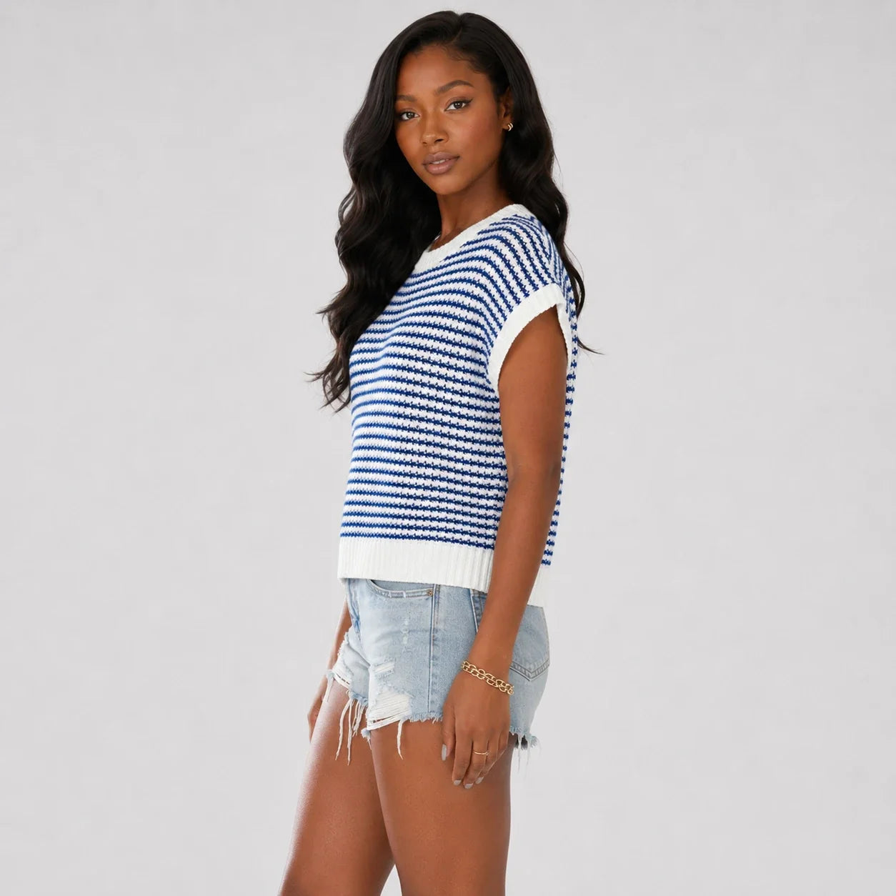 Striped Knit Sweater Vest WHD0606258
