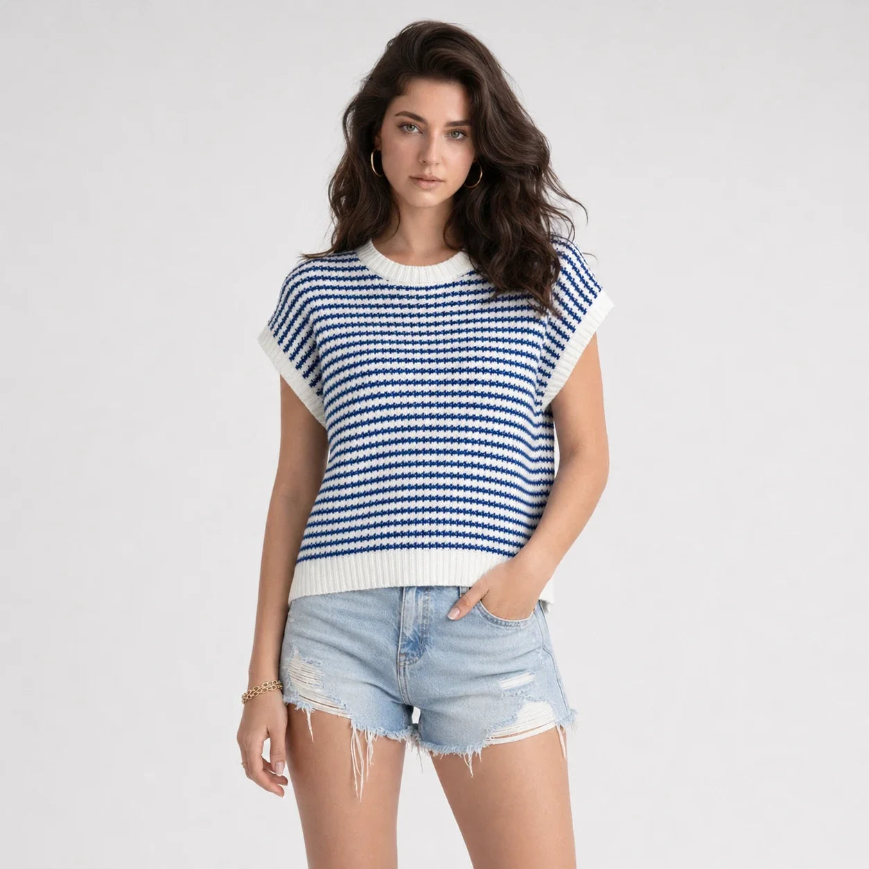 Striped Knit Sweater Vest WHD0606258