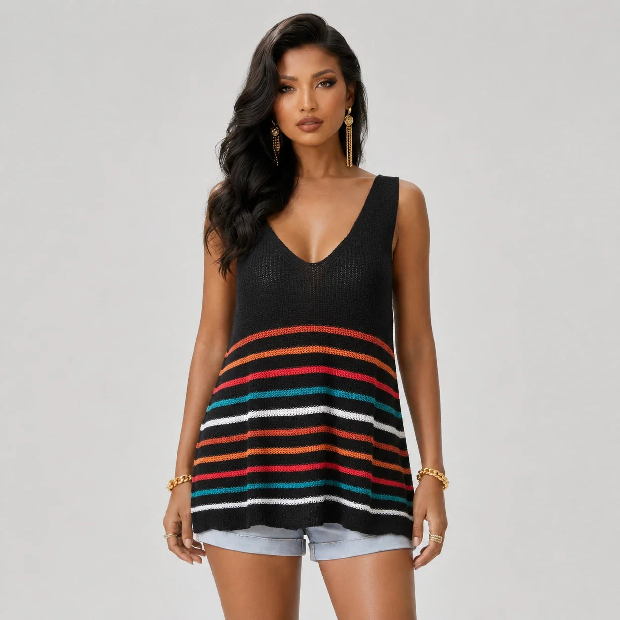 Multicolor Stripe Knit Tank WHD0606260