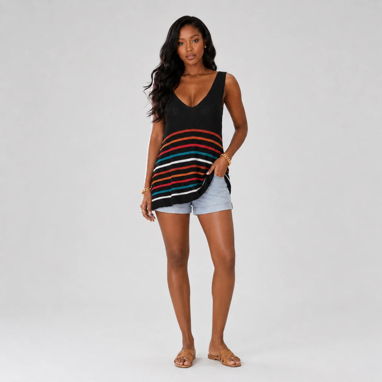 Multicolor Stripe Knit Tank WHD0606260
