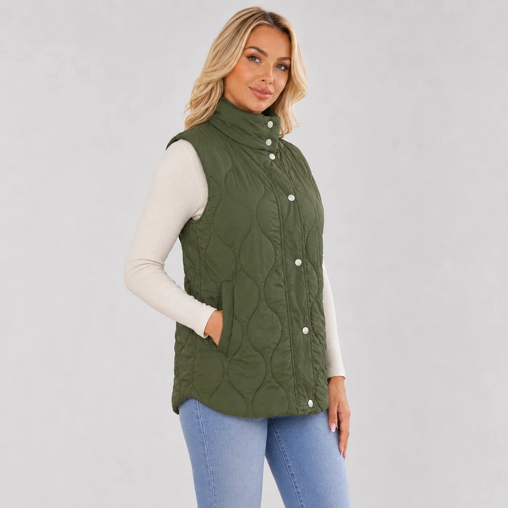 Olive Quilted Snap Vest WHD0606262