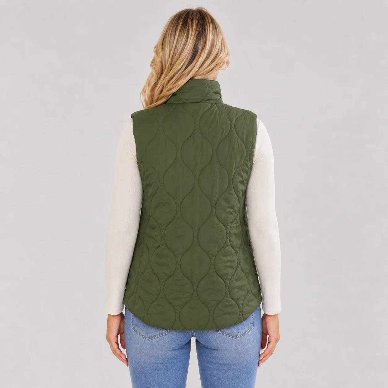 Olive Quilted Snap Vest WHD0606262