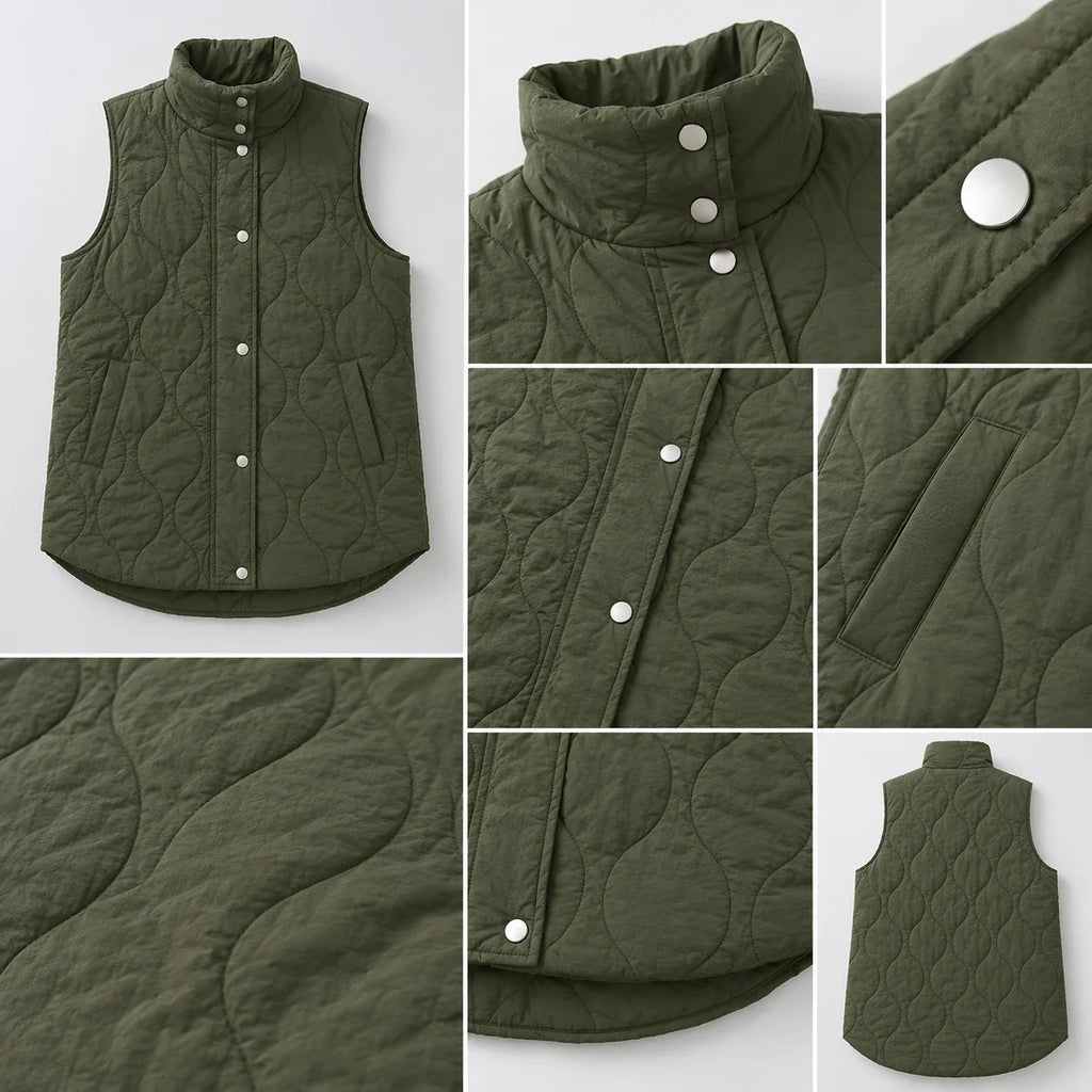 Olive Quilted Snap Vest WHD0606262