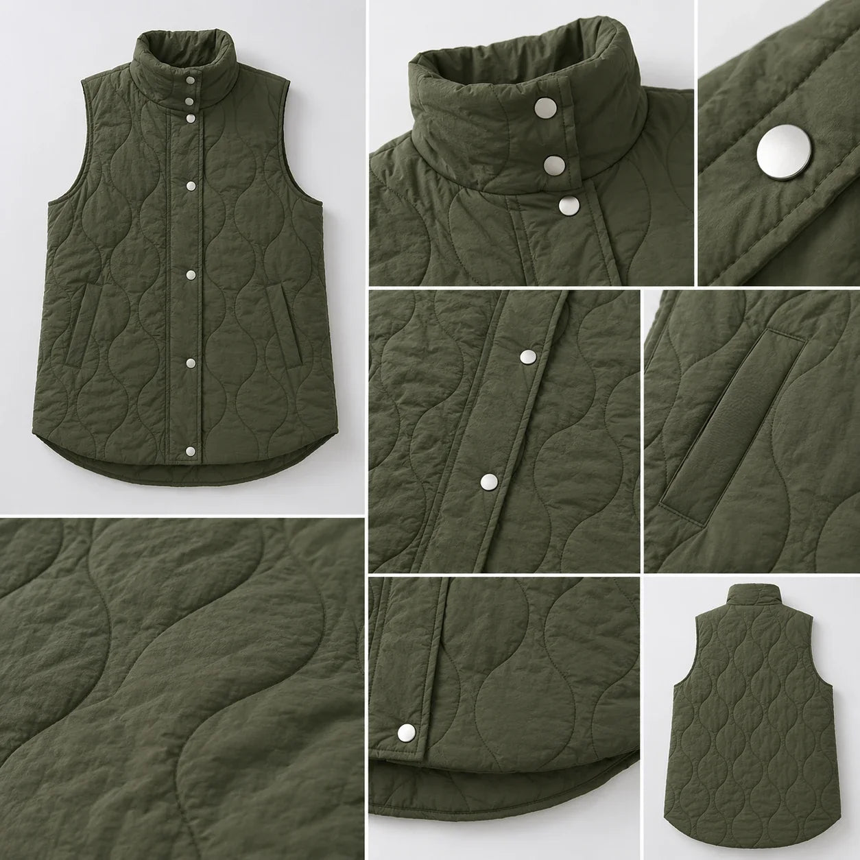 Olive Quilted Snap Vest WHD0606262