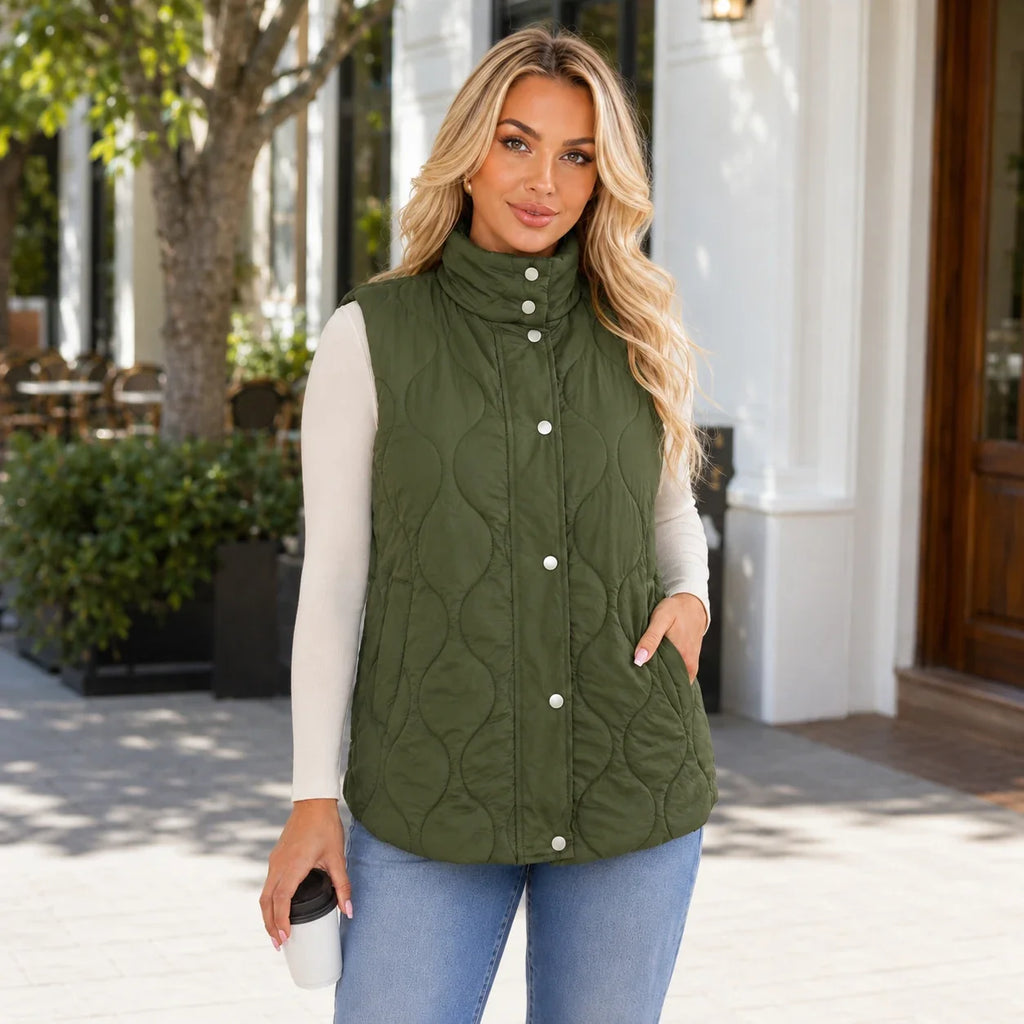 Olive Quilted Snap Vest WHD0606262