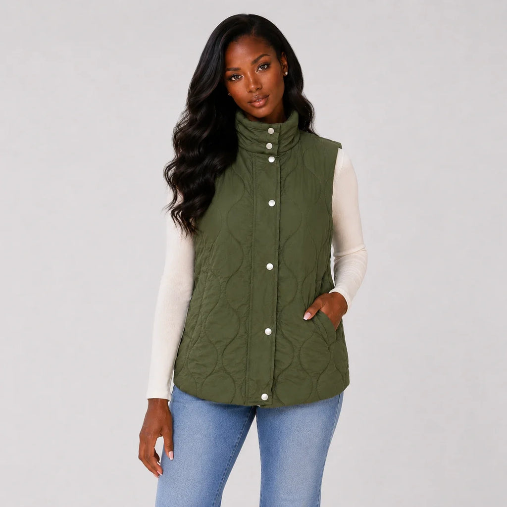 Olive Quilted Snap Vest WHD0606262