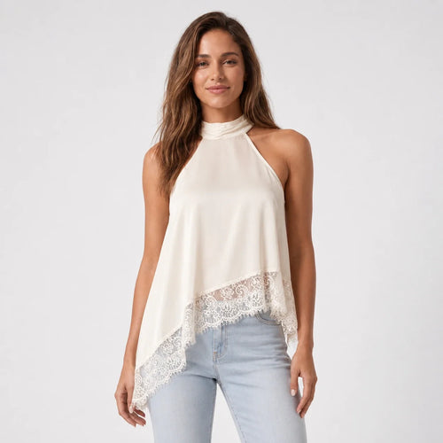 Asymmetric Lace Halter Top WHD0606263