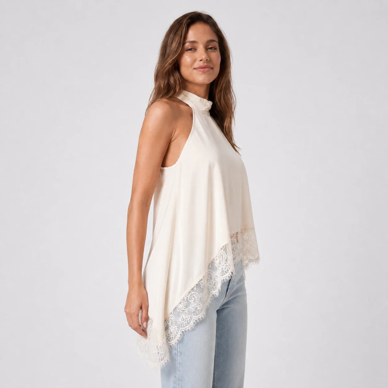 Asymmetric Lace Halter Top WHD0606263