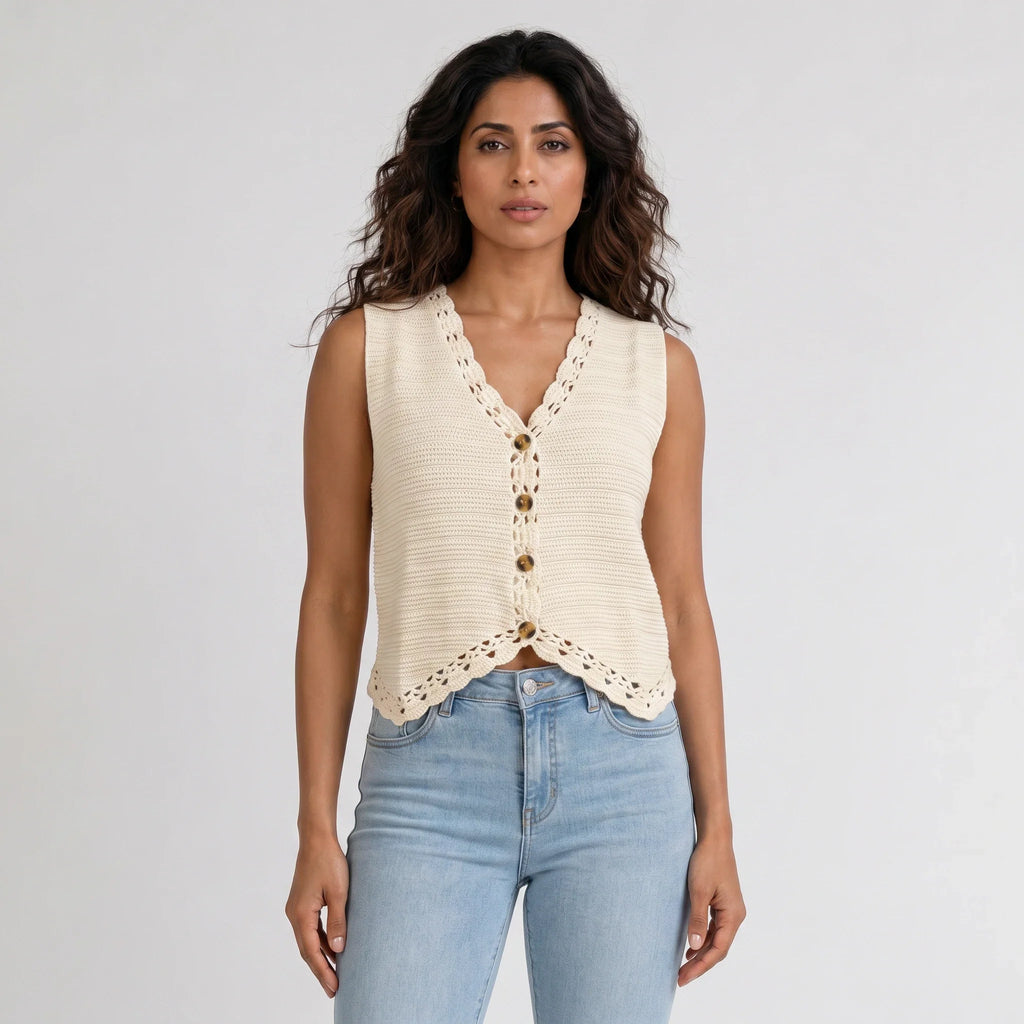 Crochet Button Front Vest WHD0606265