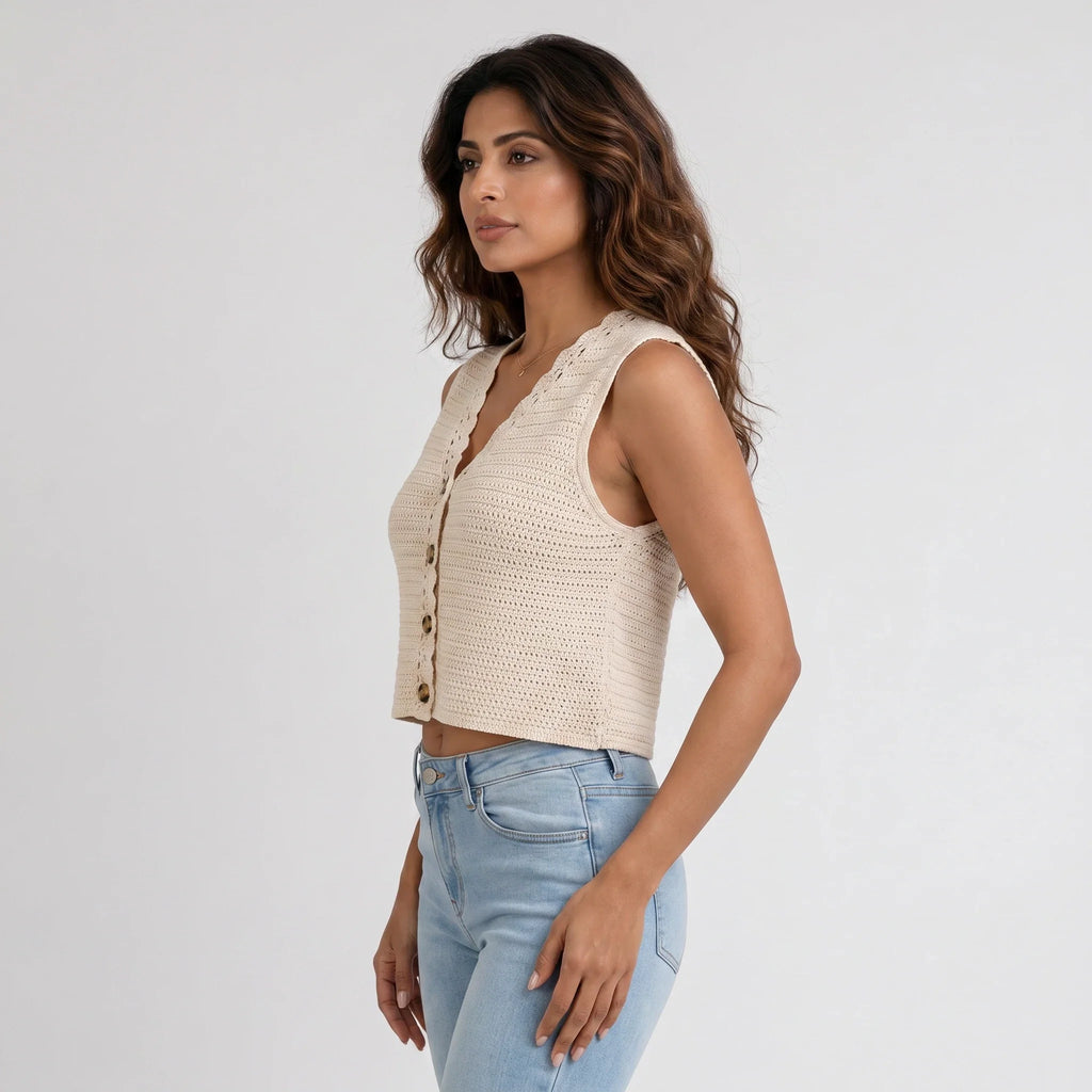 Crochet Button Front Vest WHD0606265
