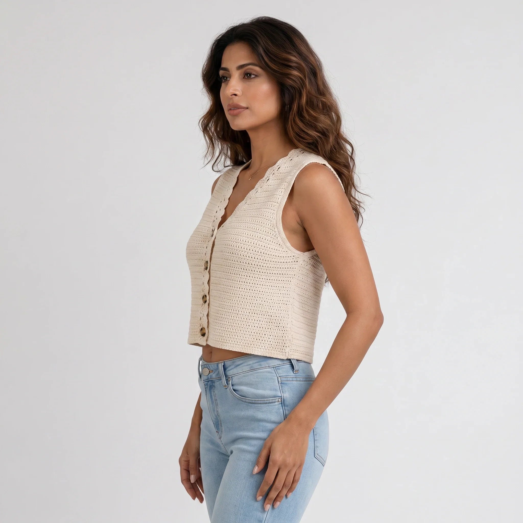 Crochet Button Front Vest WHD0606265