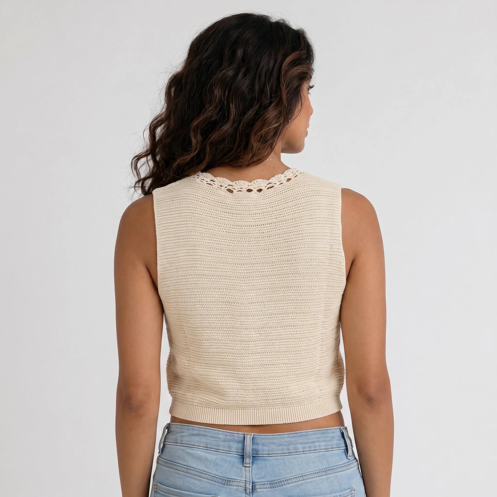 Crochet Button Front Vest WHD0606265