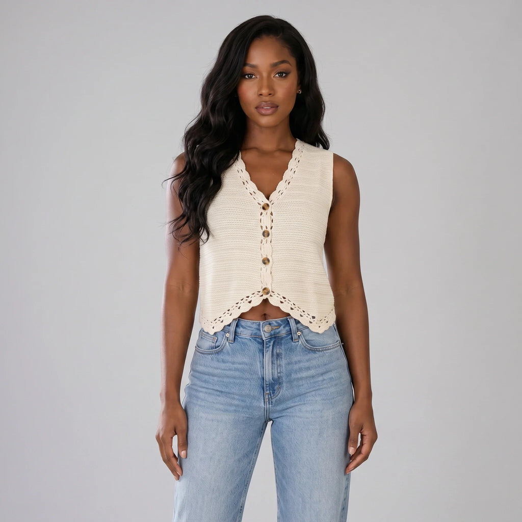 Crochet Button Front Vest WHD0606265