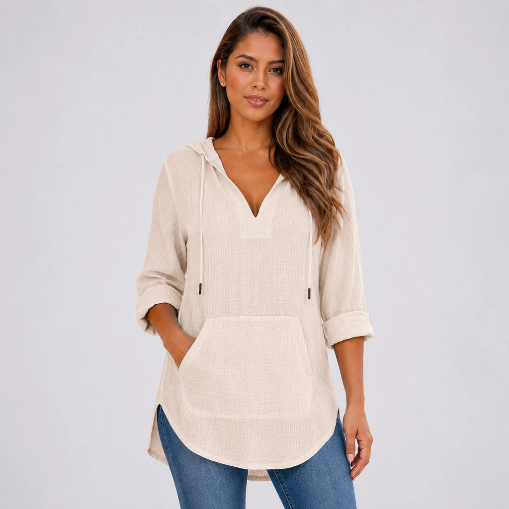 Gauze Hooded Tunic Top WHD0606267
