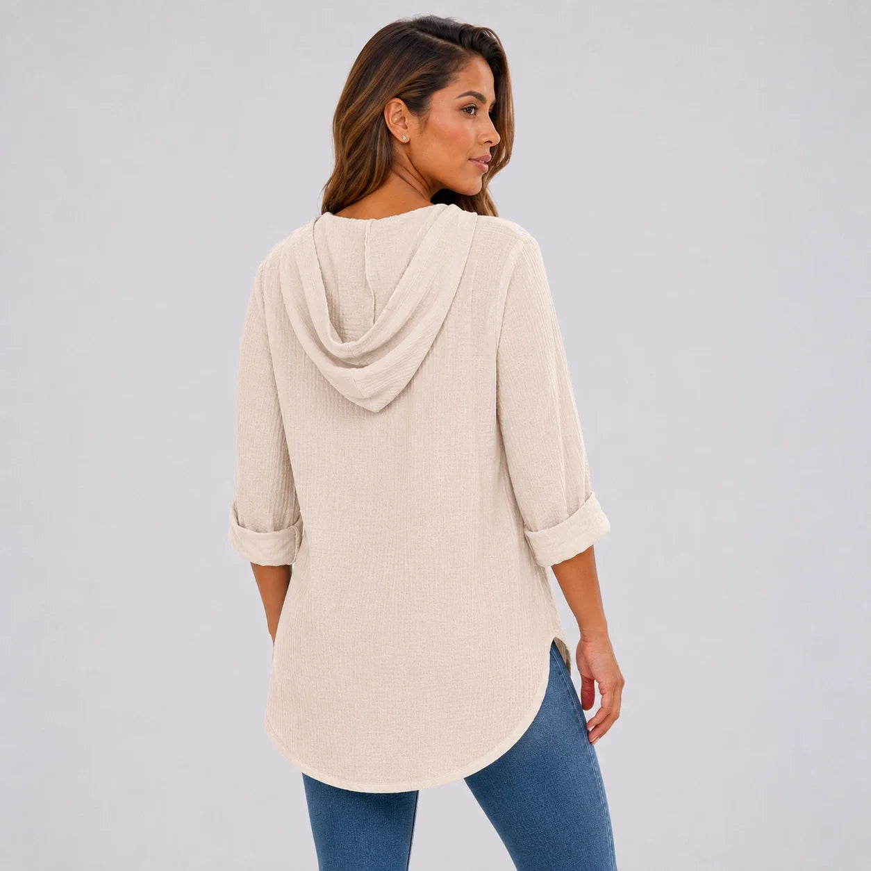 Gauze Hooded Tunic Top WHD0606267