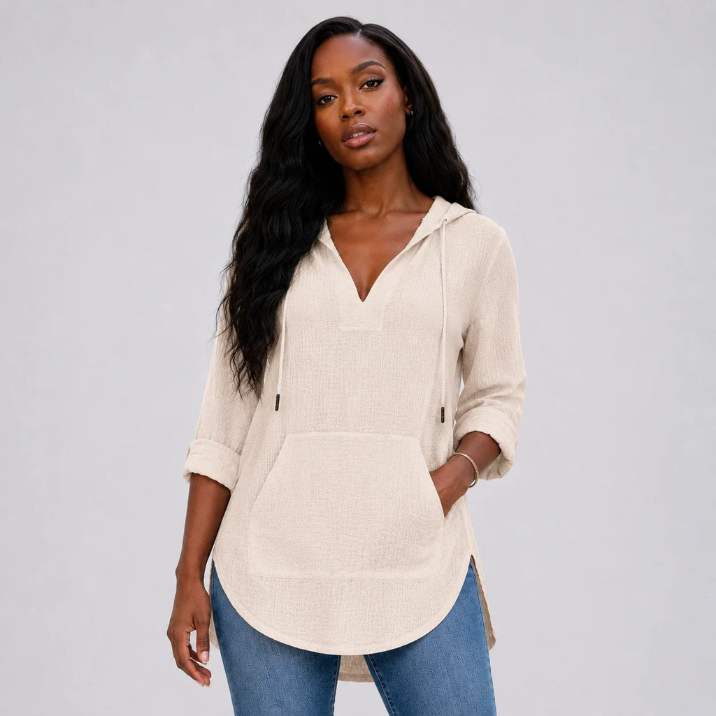 Gauze Hooded Tunic Top WHD0606267