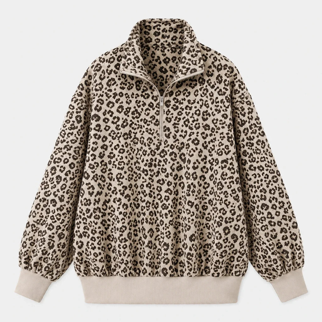 Leopard Half-Zip Pullover Top WHD0606269