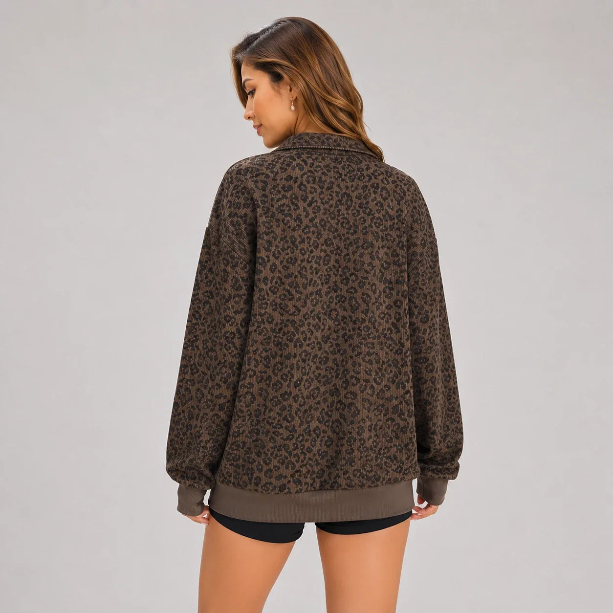 Leopard Half-Zip Pullover Top WHD0606269
