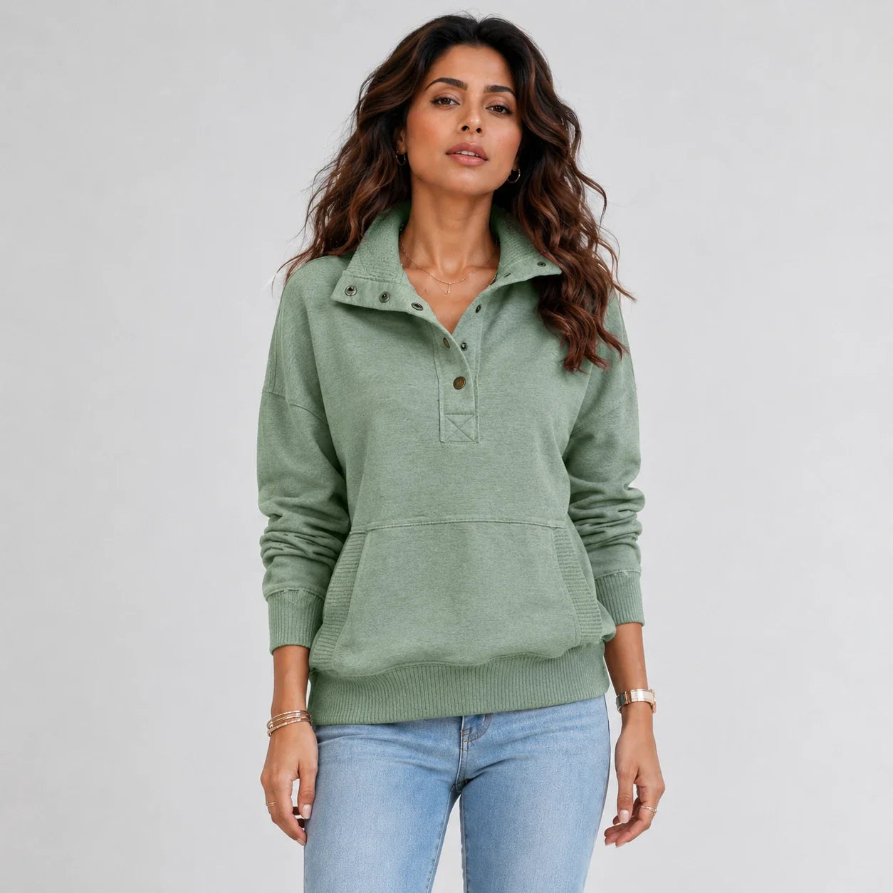 Snap-Collar Relaxed Pullover Top WHD0606270