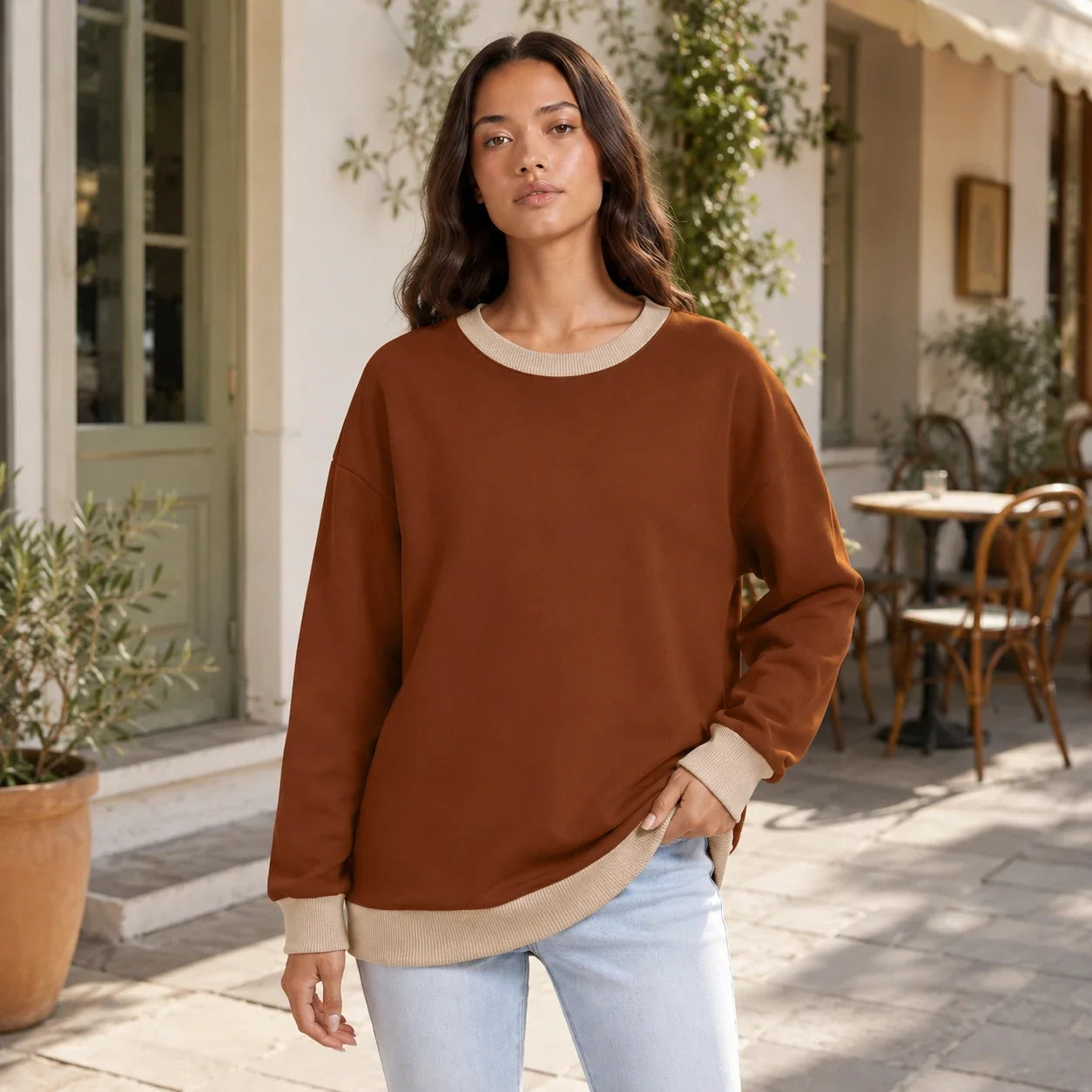 Contrast Crewneck Sweatshirt WHD0606271