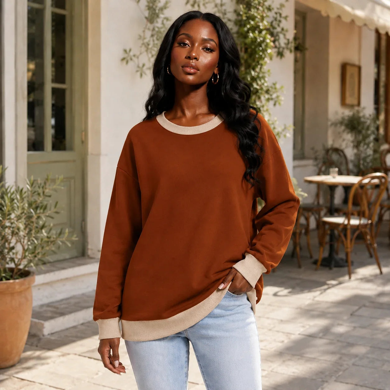 Contrast Crewneck Sweatshirt WHD0606271