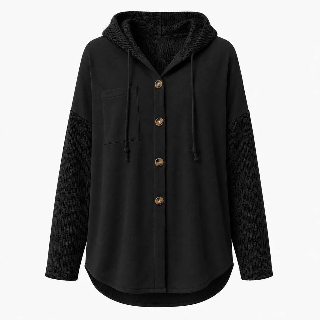 Hooded Button Knit Sleeve Top WHD0606272