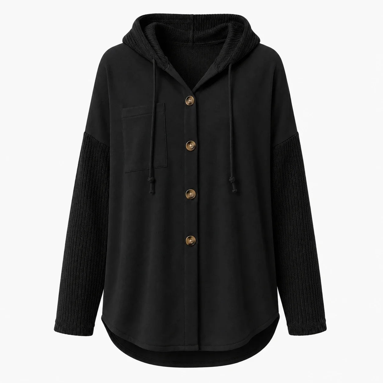 Hooded Button Knit Sleeve Top WHD0606272