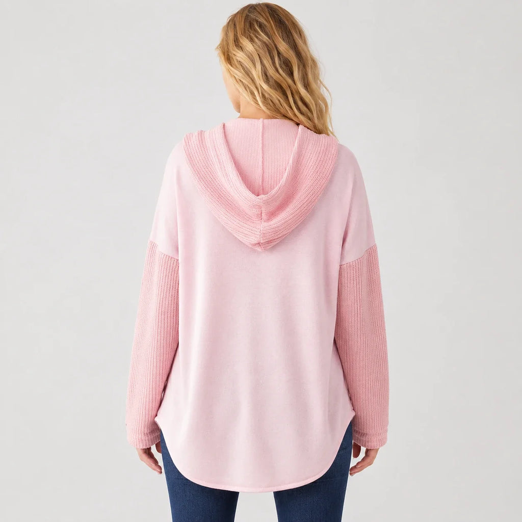 Hooded Button Knit Sleeve Top WHD0606272