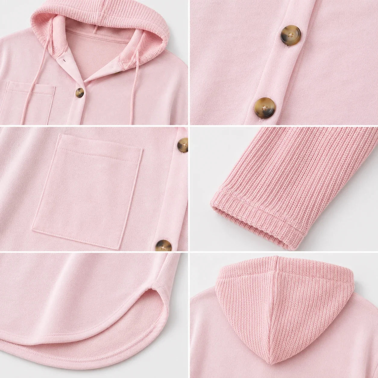 Hooded Button Knit Sleeve Top WHD0606272