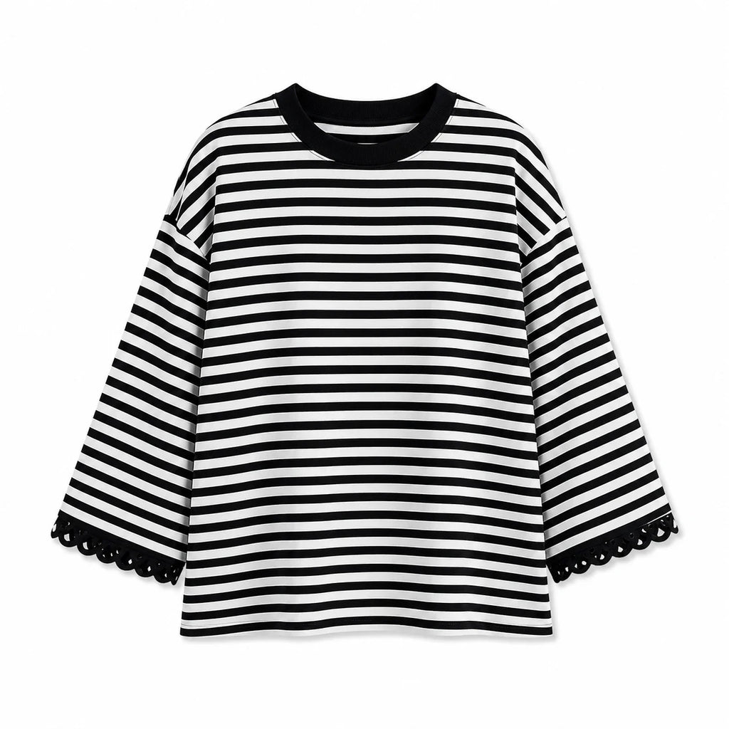Striped Lace Cuff Top WHD0606274