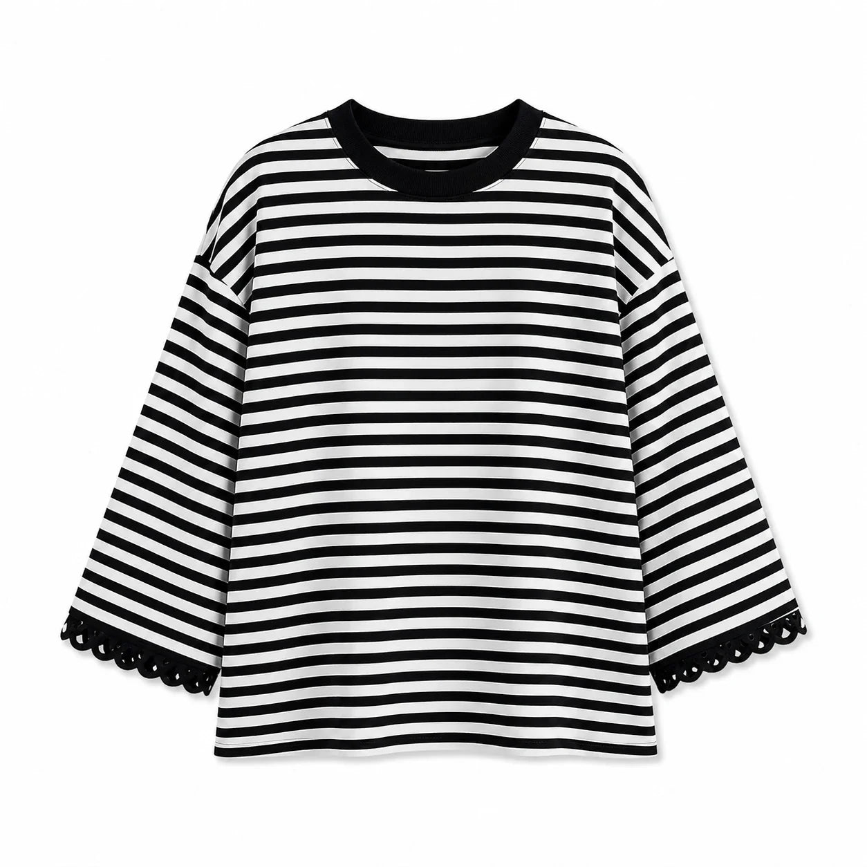 Striped Lace Cuff Top WHD0606274