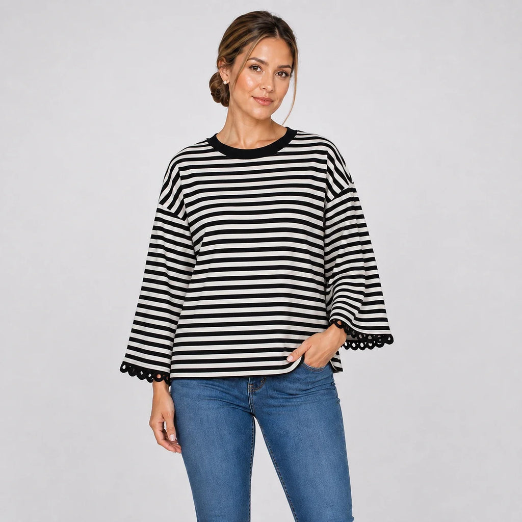 Striped Lace Cuff Top WHD0606274