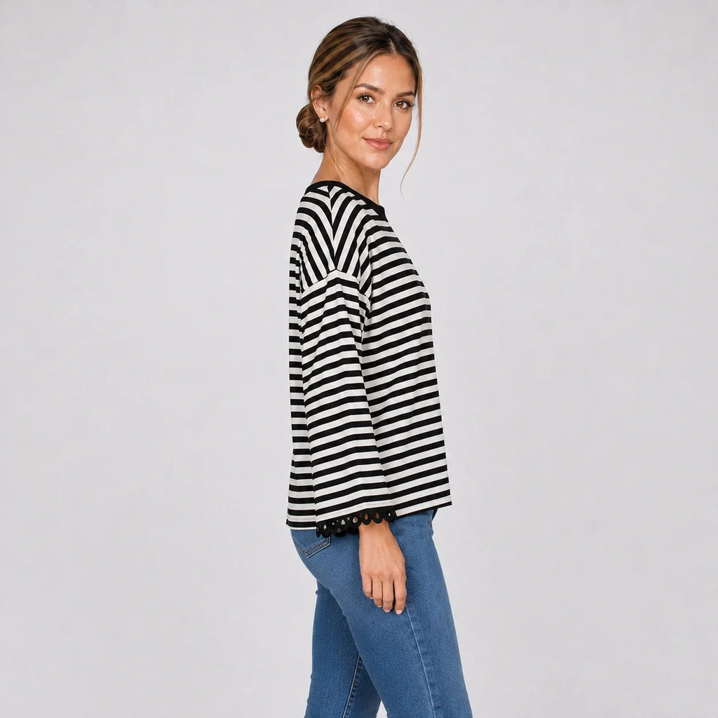 Striped Lace Cuff Top WHD0606274