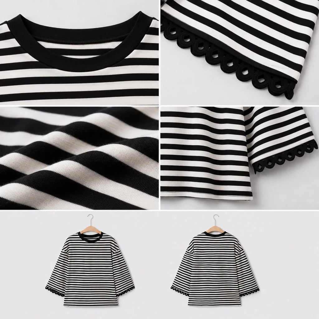 Striped Lace Cuff Top WHD0606274