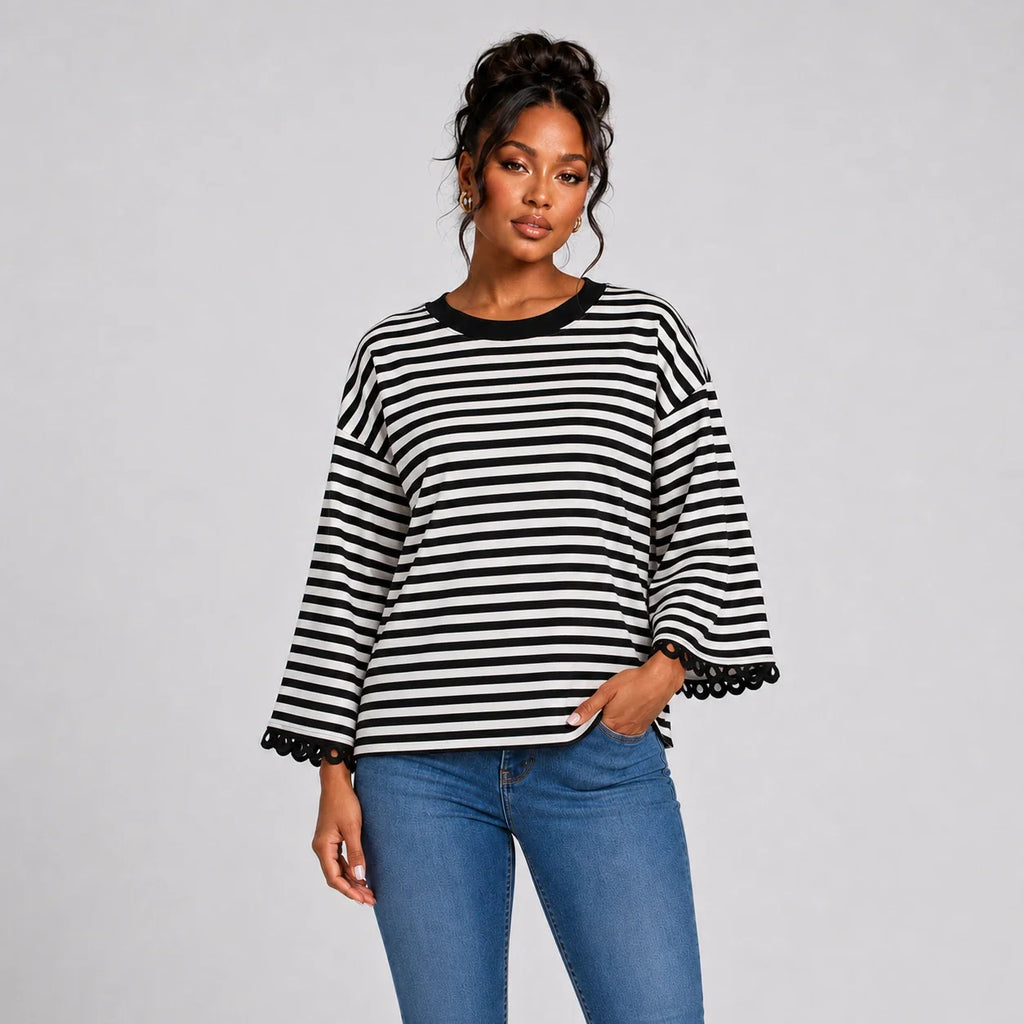 Striped Lace Cuff Top WHD0606274