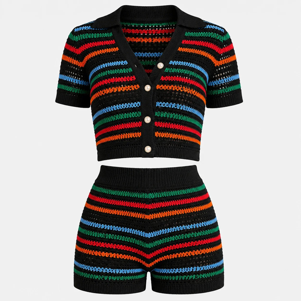 Striped Crochet Shorts Set WHD0606280