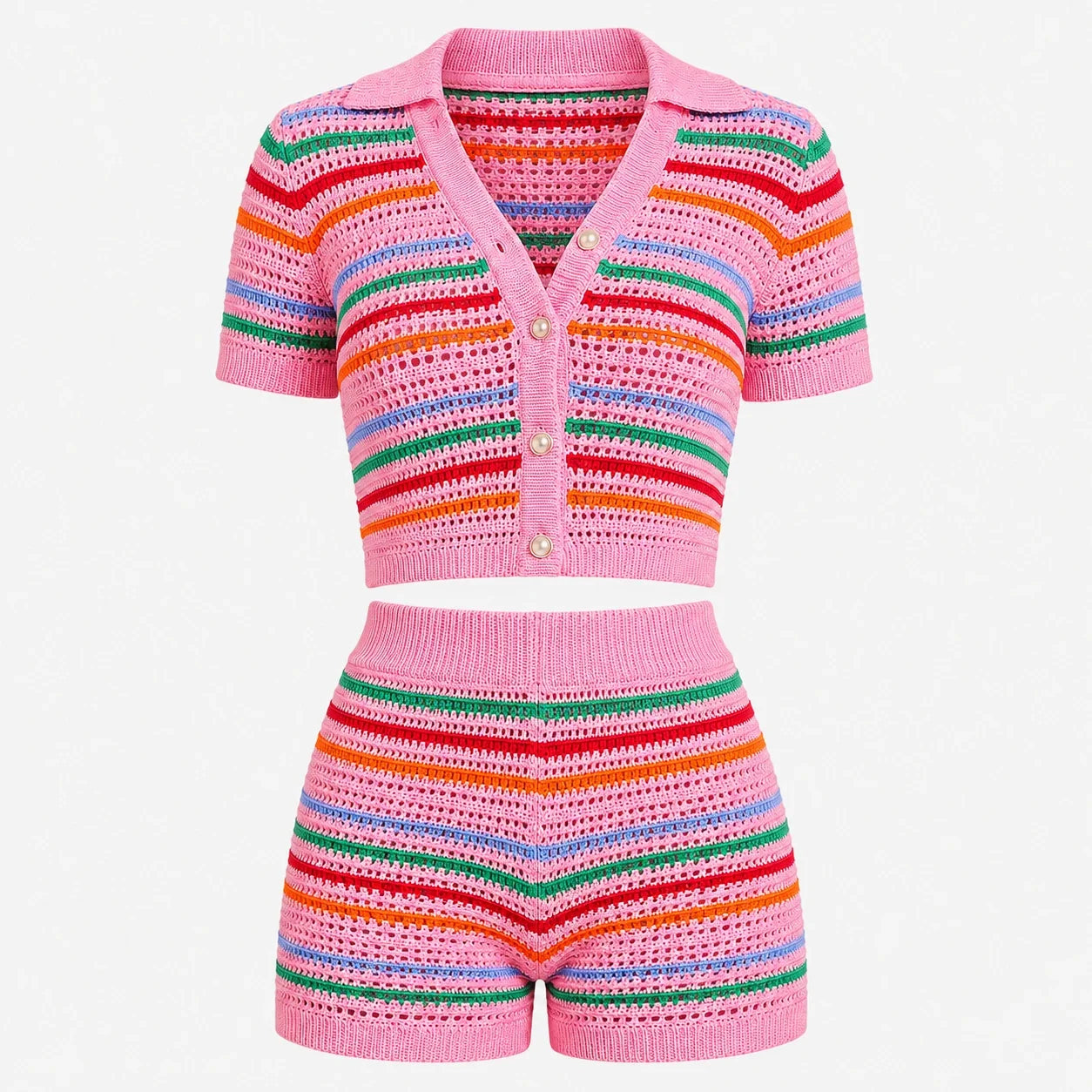 Striped Crochet Shorts Set WHD0606280