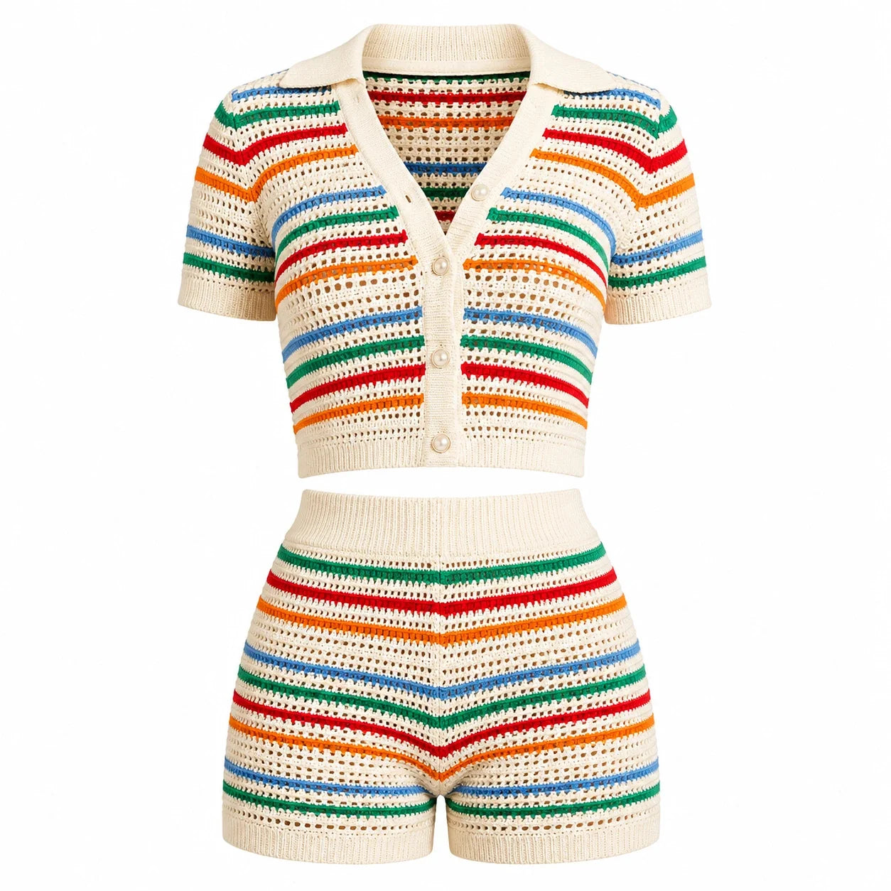 Striped Crochet Shorts Set WHD0606280