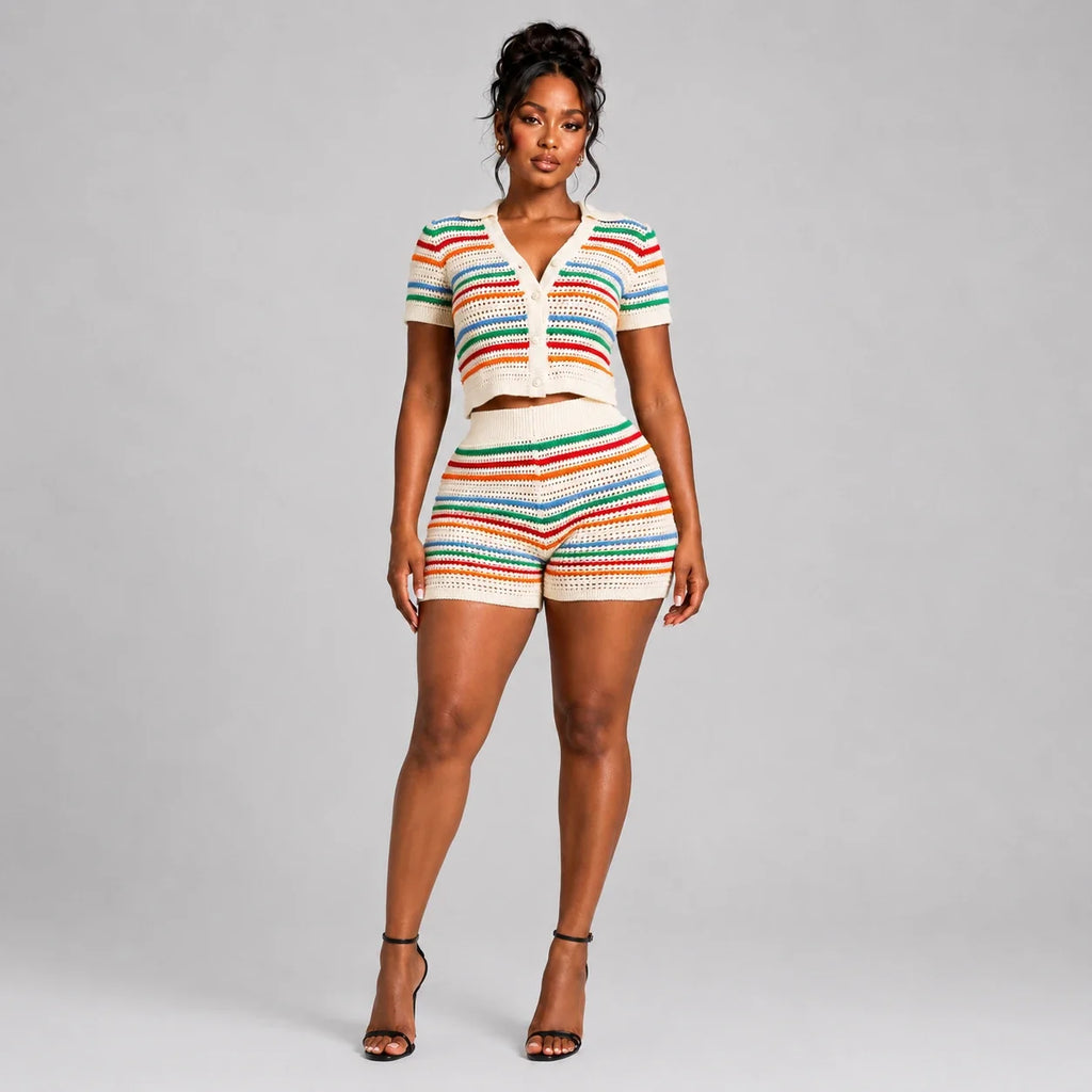 Striped Crochet Shorts Set WHD0606280